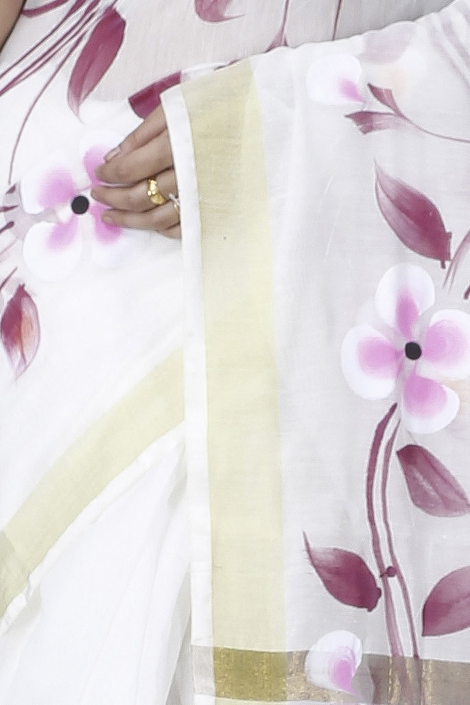 Cream Blended Cotton Tonika Hand Painted Saree (1218)